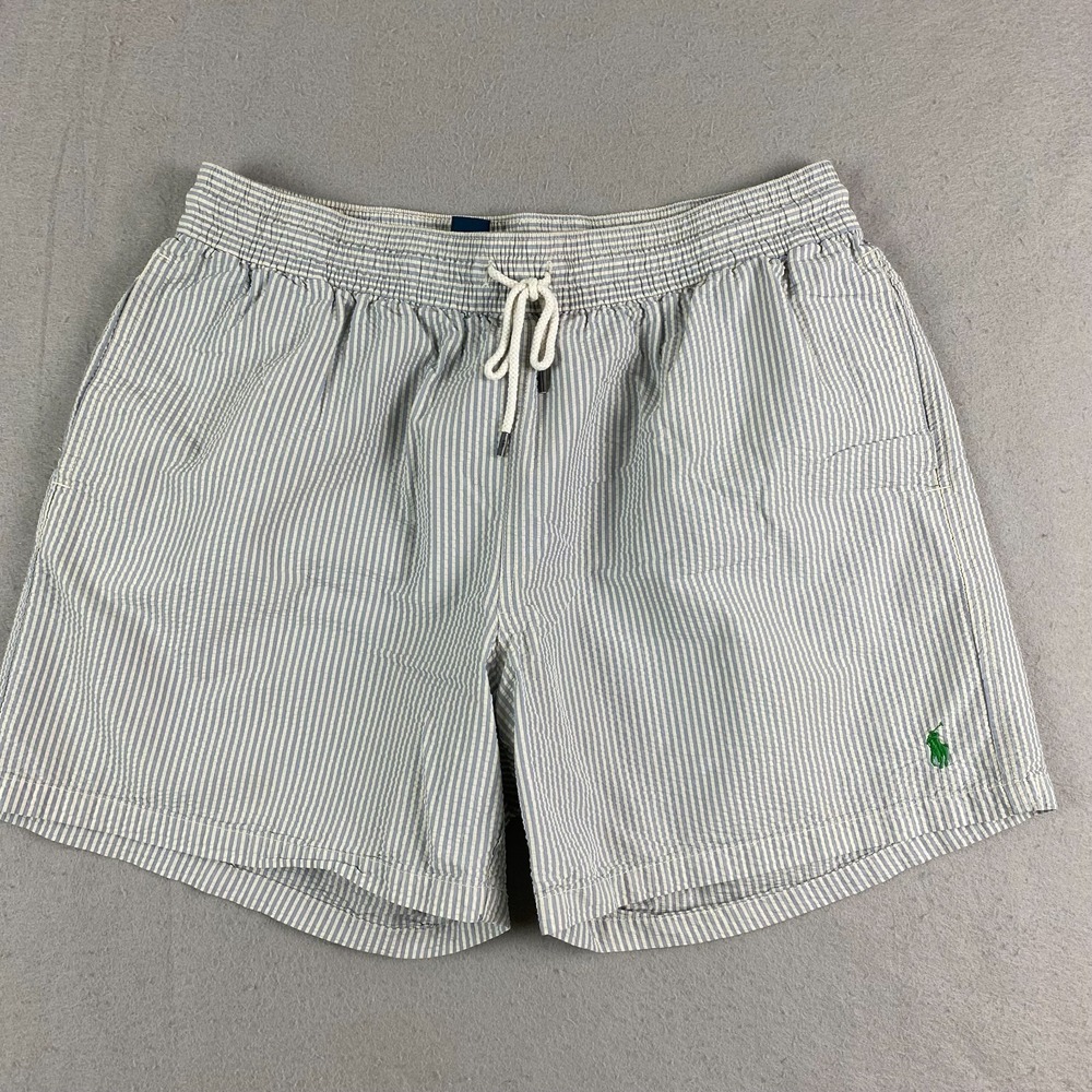 Polo Ralph Lauren Swim Shorts Mens XL Blue Stripe Seersucker Linerless Trunks
